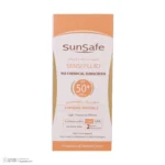 نمای کناری کرم ضد آفتاب بدون رنگ سان سیف SPF 50 مدل SENSI مناسب برای پوست های حساس حجم 50 میلی لیتر عمق قاب و پروفایل