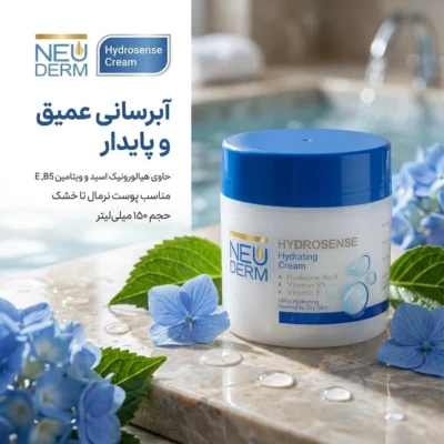 نمای بسته بندی کرم مرطوب کننده صورت و دست نئودرم مدل Optimal مناسب پوست های نرمال تا خشک حجم 150 میلی لیتر برچسب و بسته بندی