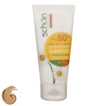 نمای کناری کرم ضدآفتاب رنگی فاقد چربی شون با رنگ طبیعی + SPF۵۰ اصل عمق قاب و پروفایل