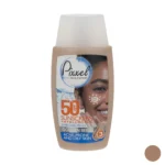 نمای کناری کرم ضد آفتاب رنگی پیکسل، SPF ۵۰، مدل GOLDEN BEIGE، مناسب پوست های آکنه دار و چرب با تنالیته تیره حجم ۵۰ میلی لیتر،