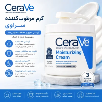 نمای کناری کرم آبرسان بدن سراوی مدل Moisturizing مناسب برای انواع پوست حجم 453 میلی لیتر عمق قاب و پروفایل