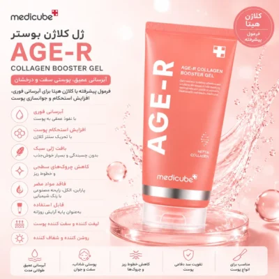 نمای بسته بندی ژل آبرسان بدن و صورت آنوا مدل AGE R مناسب انواع پوست حجم 100 میلی لیتر برچسب و بسته بندی
