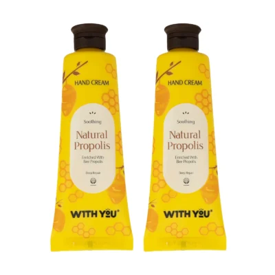 نمای بسته بندی کرم مرطوب کننده ویت یو مدل NATURAL PROPOLIS حجم 50 میلی لیتر بسته 2 عددی برچسب و بسته بندی