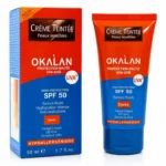 نمای جزئیات کرم ضد آفتاب رنگی صورت اوکالان SPF 50 مدل Dorée مناسب برای پوست حساس حجم 50 میلی لیتر حرکت و نصب پشتی