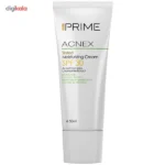 نمای جزئیات کرم مرطوب کننده رنگی پرایم مدل Acnex SPF 30 حجم ۵۰ میلی لیتر پرداخت و جزئیات مواد