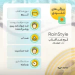 نمای جزئیات کرم ضدآفتاب بی رنگ رین استایل، SPF۵۰، مدل فیوژن واتر، مناسب انواع پوست با حجم ۷۰ میلی لیتر، ضد آب، محافظت کننده د