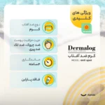 نمای جزئیات کرم ضد آفتاب بی رنگ صورت درمالوگ SPF 50 مدل 04 مناسب برای انواع پوست حجم 50 میلی لیتر حرکت و نصب پشتی