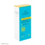 نمای جزئیات فلوئید ضد آفتاب رنگی بژ روشن صورت سینره SPF ۵۰ مدل AQUA محافظ UVA ،UVB و ++++PA مناسب برای انواع پوست حجم ۵۰ میلی