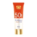 نمای جزئیات ژل کرم ضدآفتاب ساین اسکین بدون رنگ SPF۵۰ مدل SynShield، مناسب پوست های چرب، حجم ۵۰ میلی لیتر اصل حرکت و نصب پشتی