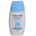 نمای جزئیات کرم ضد آفتاب بی رنگ تاجینادرم SPF ۵۰ مدل All skin مناسب برای انواع پوست محافظ UVA/UVB حجم ۵۰ میلی لیتر اصل حرکت و