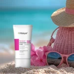 نمای جزئیات فلوئید ضد آفتاب بی رنگ ویتالیر، spf ۵۰، مدل ۰۱۲۸، مناسب پوست های حساس با حجم ۵۰ میلی لیتر، حساسیت، محافظت کننده د