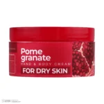 نمای جزئیات کرم مرطوب کننده دست و صورت کامان مدل Pomegranate مناسب پوست خشک حجم 250 میلی لیتر پرداخت و جزئیات مواد