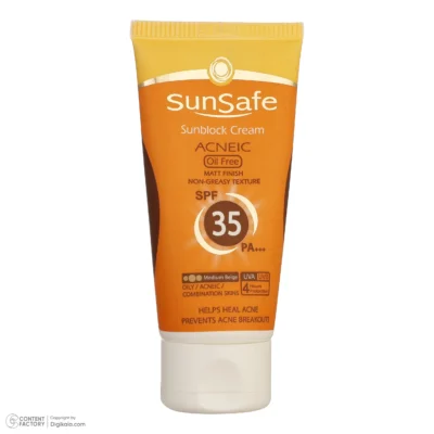 نمای کناری کرم ضد آفتاب رنگی سان سیف SPF 35 مدل 01 برای پوست چرب وزن 50 گرم عمق قاب و پروفایل