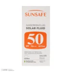 نمای جلو فلوئید ضد آفتاب بی رنگ صورت و بدن سان سیف SPF ۵۰ مدل Solar محافظ در برابر اشعه UVA UVB مناسب برای پوست حساس چرب حجم