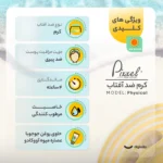 نمای جلو کرم ضدآفتاب رنگی دور چشم و صورت پیکسل SPF۳۵ مدل Physical، حاوی محافظ UVA ،++PA UVB، ضد پیری، مرطوب کننده، مناسب انوا