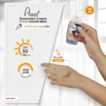نمای جلو کرم ضد آفتاب رنگی پیکسل، SPF ۵۰، مدل GOLDEN BEIGE، مناسب پوست های آکنه دار و چرب با تنالیته تیره حجم ۵۰ میلی لیتر، م