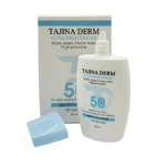 نمای جلو کرم ضد آفتاب بی رنگ تاجینادرم SPF ۵۰ مدل All skin مناسب برای انواع پوست محافظ UVA/UVB حجم ۵۰ میلی لیتر اصل چیدمان صف