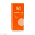 نمای جلو کرم ضد آفتاب بدون رنگ نئودرم SPF ۵۰ مدل MAX PROTECTIVE مناسب پوست های چرب و مختلط حجم ۵۰ میلی لیتر اصل چیدمان صفحه و