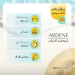 نمای جلو کرم ضدآفتاب بی رنگ آردن مدل SPF۲۵ مناسب انواع پوست وزن ۵۰ گرم اصل چیدمان صفحه و نشانگرها