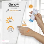 نمای جلو کرم ضدآفتاب رنگی ژنوبایوتیک SPF۵۰ مدل NBD۳، مناسب پوست های خشک و معمولی، حجم ۵۰ میلی لیتر اصل چیدمان صفحه و نشانگرها