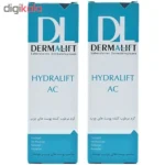 نمای بسته بندی کرم مرطوب کننده پوست چرب درمالیفت مدل Hydralift AC Cream حجم ۵۰ میلی لیتر بسته دو عددی برچسب و بسته بندی
