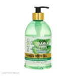 نمای بسته بندی ژل آبرسان شون مدل Aloe Vera با حجم 500 میلی لیتر برچسب و بسته بندی