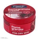 نمای بسته بندی کرم مرطوب کننده دست و صورت کامان مدل Pomegranate مناسب پوست خشک حجم 250 میلی لیتر برچسب و بسته بندی