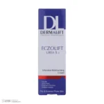 نمای بسته بندی کرم مرطوب کننده صورت درمالیفت مدل ECZOLIFT UREA 5% مناسب پوست های خشک حجم ۵۰ میلی لیتر برچسب و بسته بندی