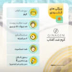 نمای جزئیات کرم ضدآفتاب بی رنگ ژیناژن مدل SPF۵۰، مناسب پوست های معمولی و خشک، حجم ۵۰ میلی لیتر اصل حرکت و نصب پشتی