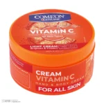 نمای جزئیات کرم مرطوب کننده صورت و دست کامان مدل Vitamin C مناسب انواع پوست حجم 250 میلی لیتر پرداخت و جزئیات مواد